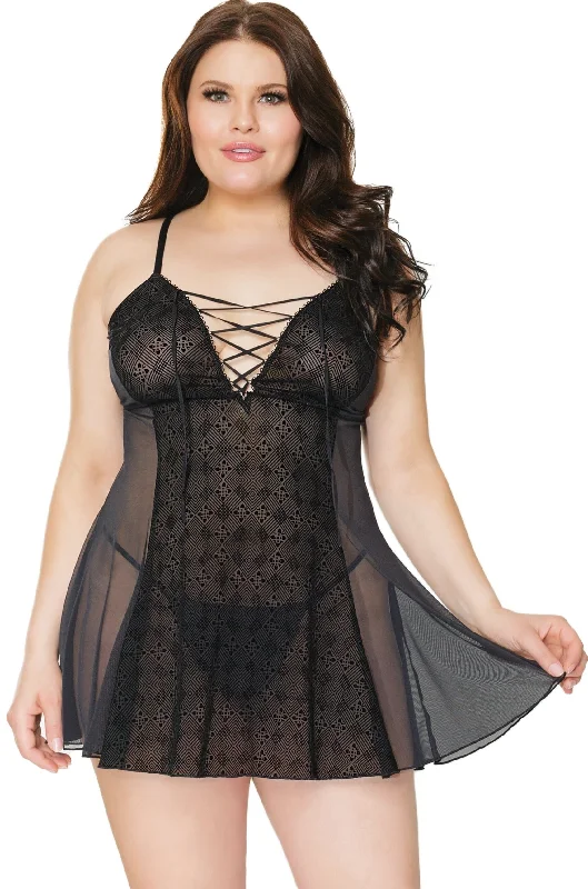 women lounge dress with a pocket - friendly design for carrying essentialsMesh Side Panel Chemise | Plus Size