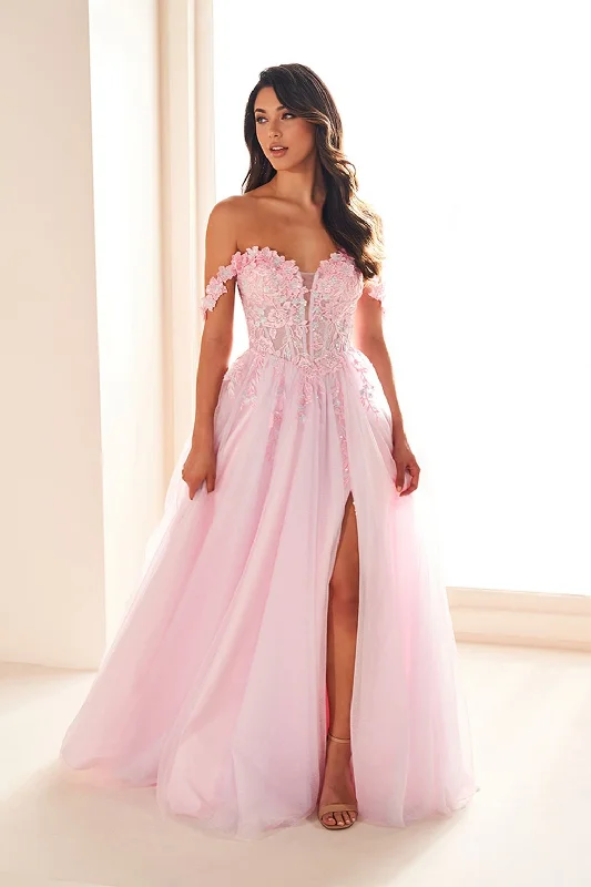 Embroidered sexy dresses for a decorative touchEllie Wilde EW36214 Long Formal 3D Floral Applique A Line Prom Dress