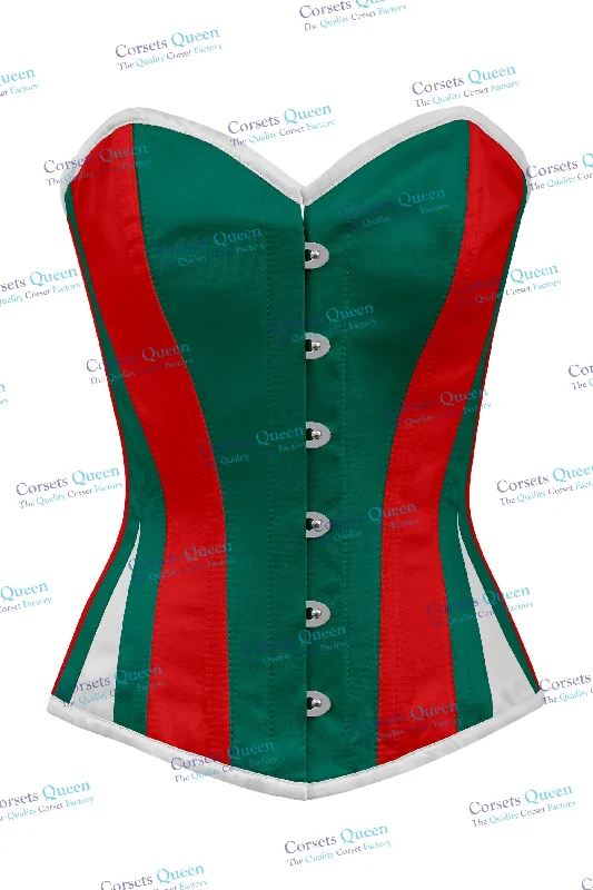 Green (CHN-1009)  & Red (CHN-1015)  Satin & White Faux Leather