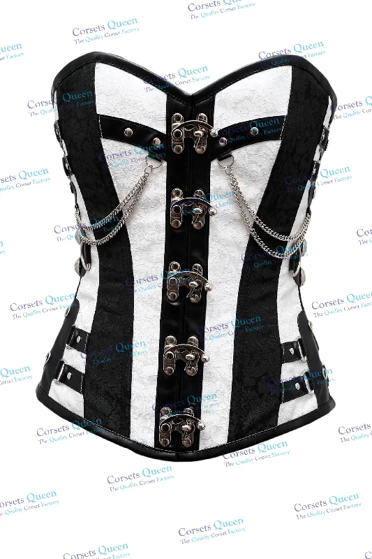 Steampunk - themed bustiers with brass accentsPhoden White & Black Longline Overbust Corset