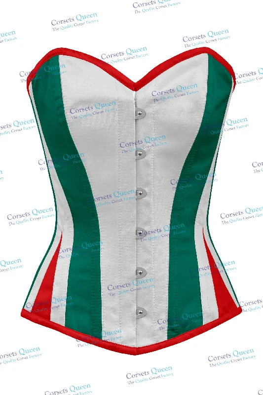 White & Green (CHN-1009)  Satin & Red Faux Leather