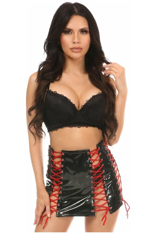 Bohemian - style corsets with tassels and embroideryBlack Patent Lace-Up Skirt w/Red Lacing