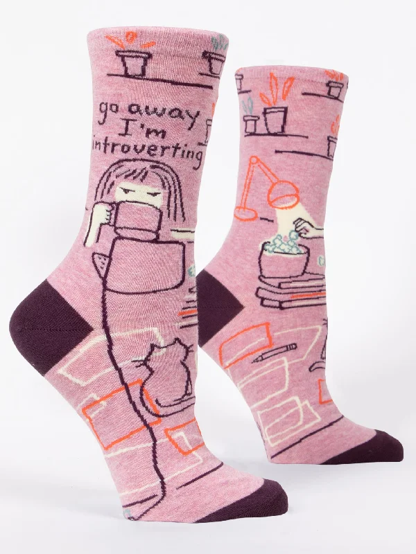 Women's no - show socks with a floral motifGo Away I'm Introverting W-Crew Socks