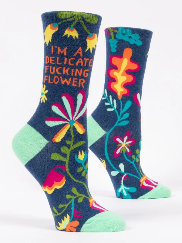 Women's knee - high socks with lace trimI'm A Delicate Fucking Flower W-Crew Socks