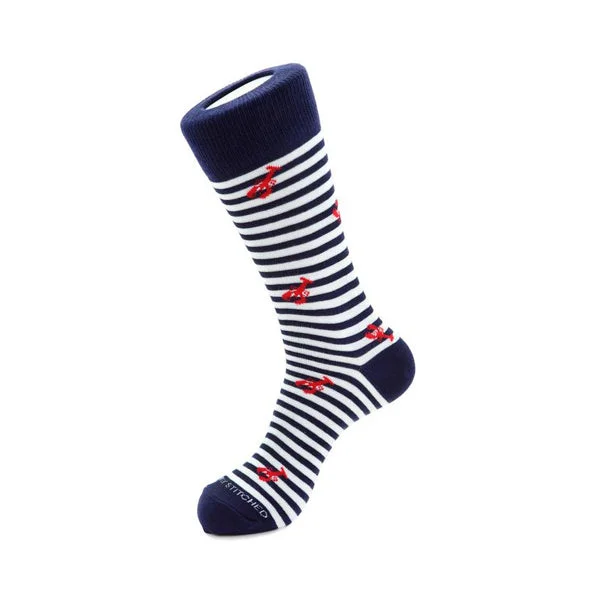 Women's knee - high socks with lace trimLobster Stripe Sock