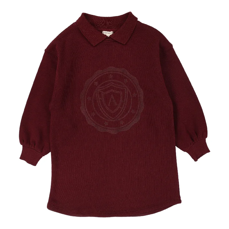 Lil Legs Logo Sweatshirt Long Sleeve Dress - Burgundy